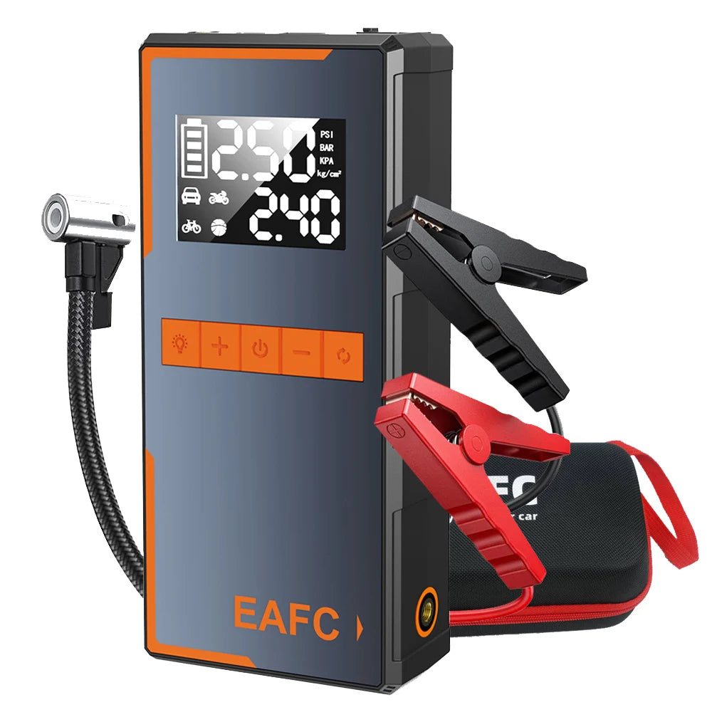 Jump Starter Auto 1200A 4 în 1 – Compresor 150 PSI, Power Bank și Lanternă LED