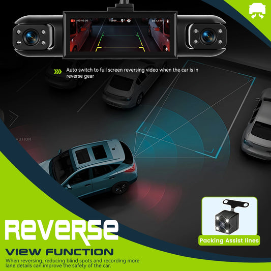 Podofo 4-in-1 Full HD 1080P Car Camera – Night Vision, Parking Monitor & Motion Detection