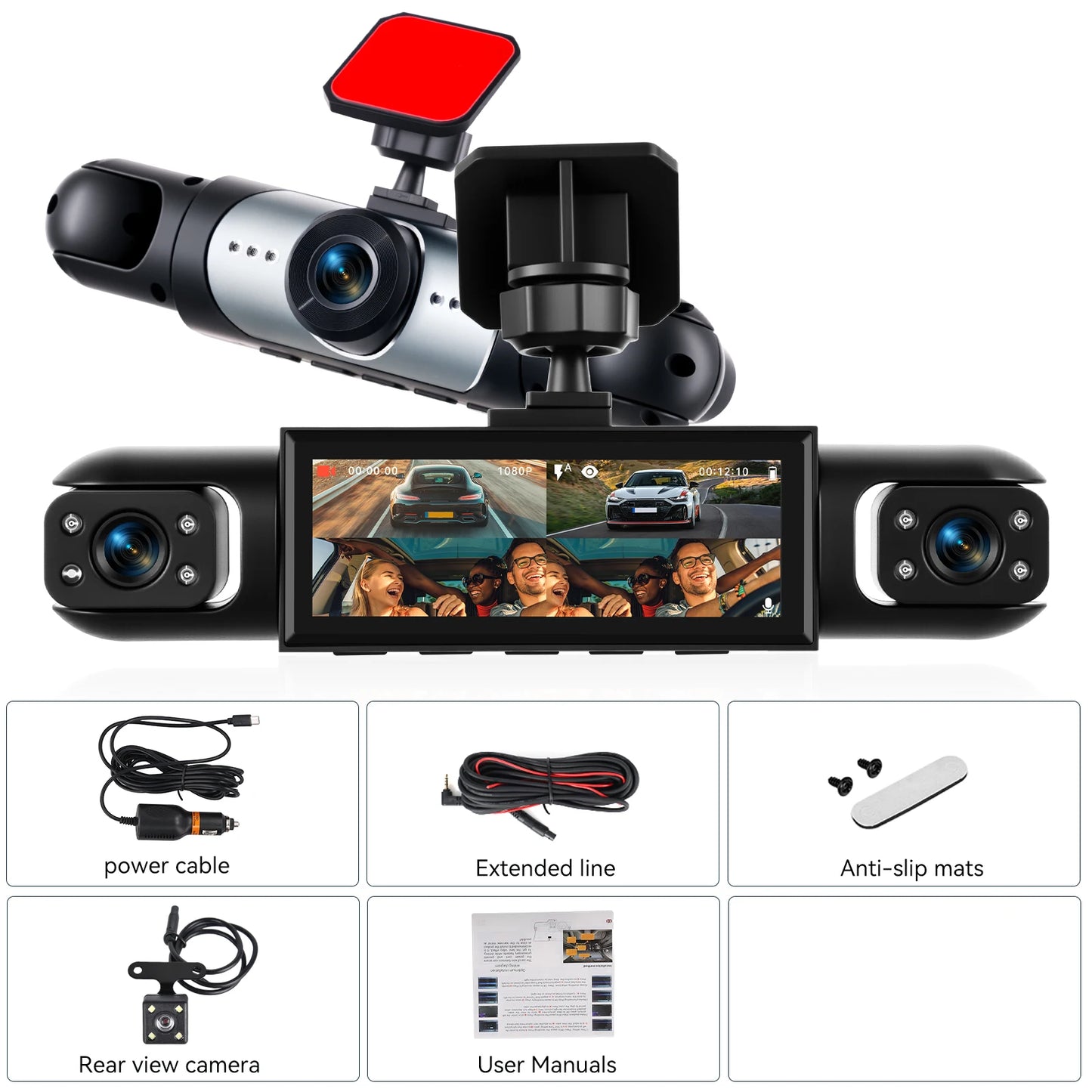 Cameră Auto Podofo 4 în 1 Full HD 1080P – Vedere Nocturnă, Monitor Parcare și Detectare Mișcare